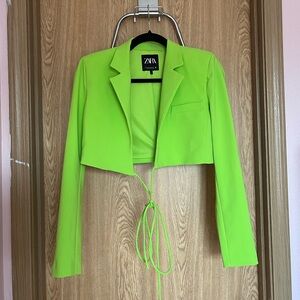 Two piece set | Zara Neon Green Crop Jacket and Skirt Set